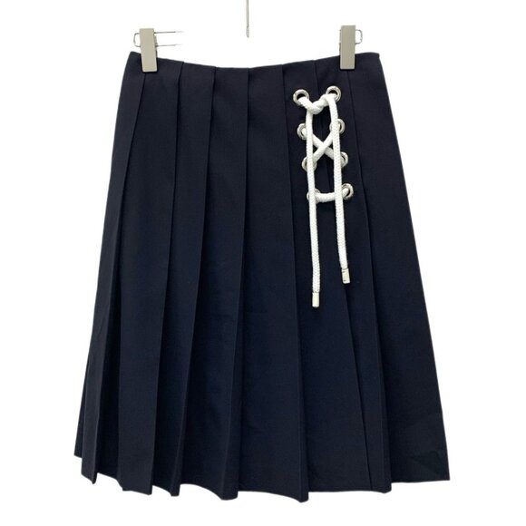 Prada Womens Deep Blue Wool Pleated Skirt With Lace-Up Detail Size 36 XS Made In - Picture 1 of 8